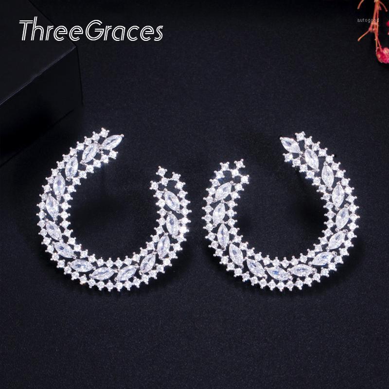 

Stud ThreeGraces Fashion Women Costume Party Jewelry Shinning White Micro Pave Cubic Zirconia Moon Shape Big Earrings ER4561