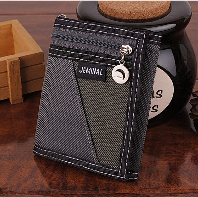 

Factory wholesale mens wallets simple folding canvas wallet college wind Joker anti-theft chain leathers coin purse retro contrast color men fabric purses, Grey(boutique box)