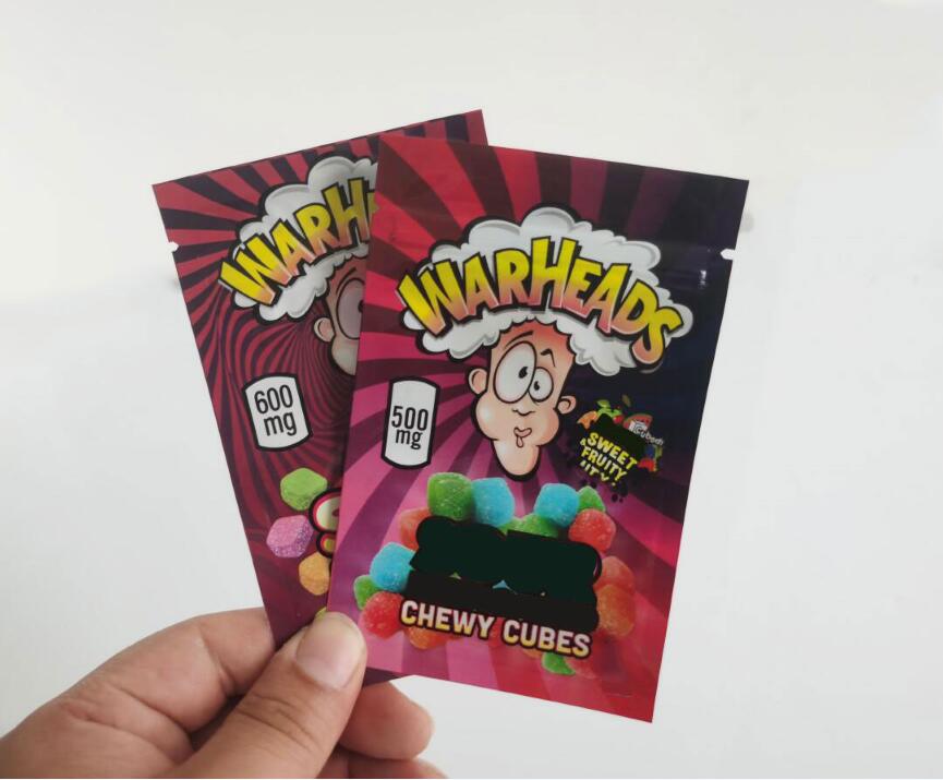

500mg WARHEADS Bag Selling Sweet Fruity Ch ewy Cu bes Edibles Gum mies War heads Package Bags
