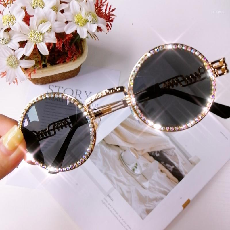 

Sunglasses Vintage Round Diamond Women Steampunk Clear Lens Red Yellow Rhinestone Eyeglasses UV400 Gafas De Sol1