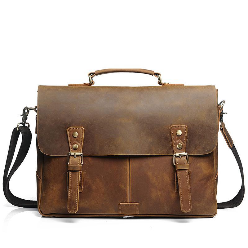 

Briefcase men's handbag cross section shoulder bag messenger bag retro leather men's Office Bags For Men Genuine Leather, Black