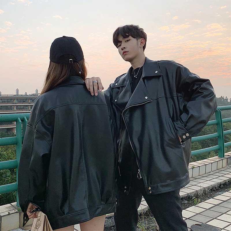 

Couple Coat Women Faux Leather Jackets Black Plus Size Men Motorcycle Coats All Match Long Winter Couple Leather Jacket 2021