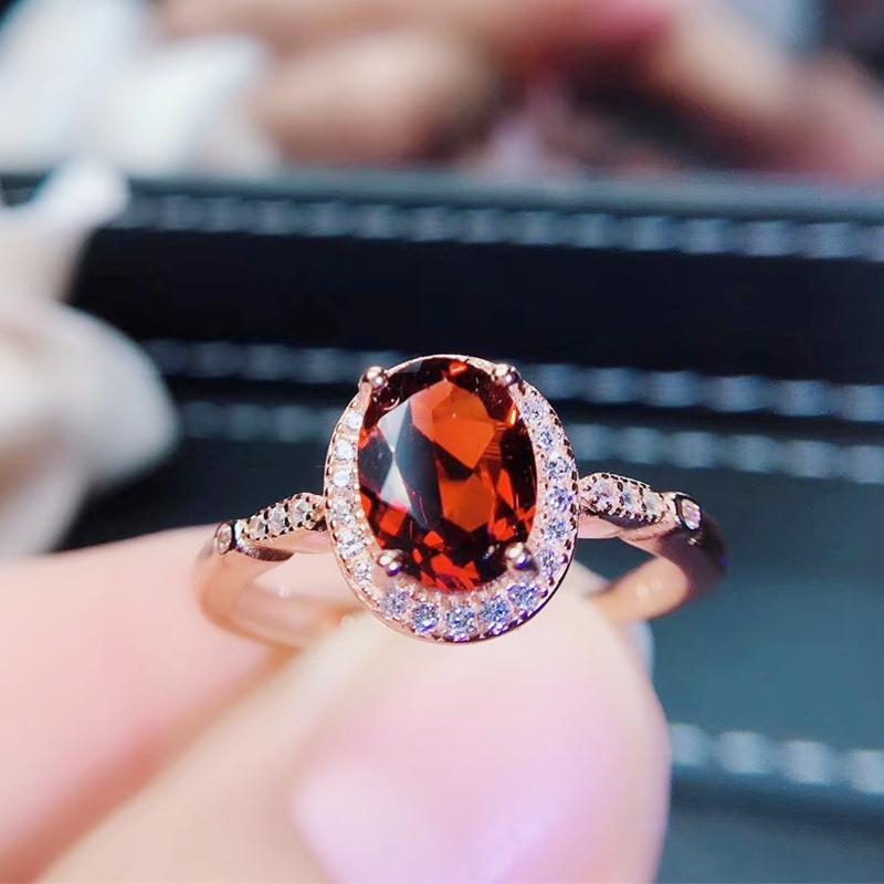 

Cluster Rings Natural Real Red Garnet Ring Per Jewelry 8*10mm 2.8ct Gemstone 925 Sterling Silver Fine Women J2111912, Golden;silver