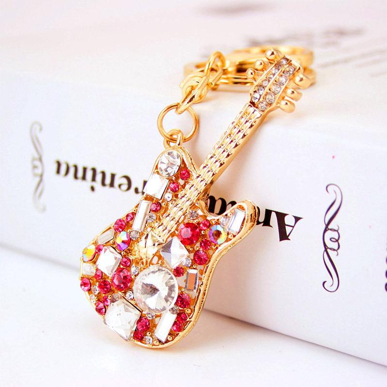 

Colorful Crystal Guitar Musical Instrument Keychain Girl Accessories Key Chain Metal Pendant Small Gift Gift1
