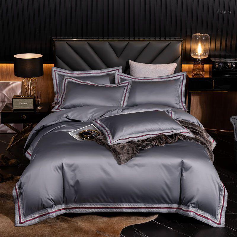 

King Queen Size 4Pcs Bedding set Duvet Cover Bedsheet Pillowcase 1000TC Egyptian Cotton Extra Soft Breathable Solid Color Hotel1, Style 7