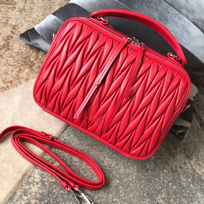 

Top Quality Crossbody Shoulder Bag Ruffled Handbag Purse Sheepskin Leather Luggage Hand Bag Removable Adjustable Strap Double Zipper Bags, No bag