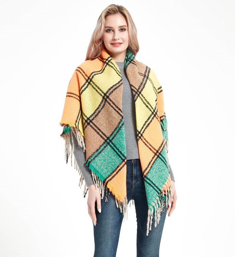 

Royalmaybe Fringed scarf autumn and winter new polyester lattice square scarf to increase thickening ladies shawl