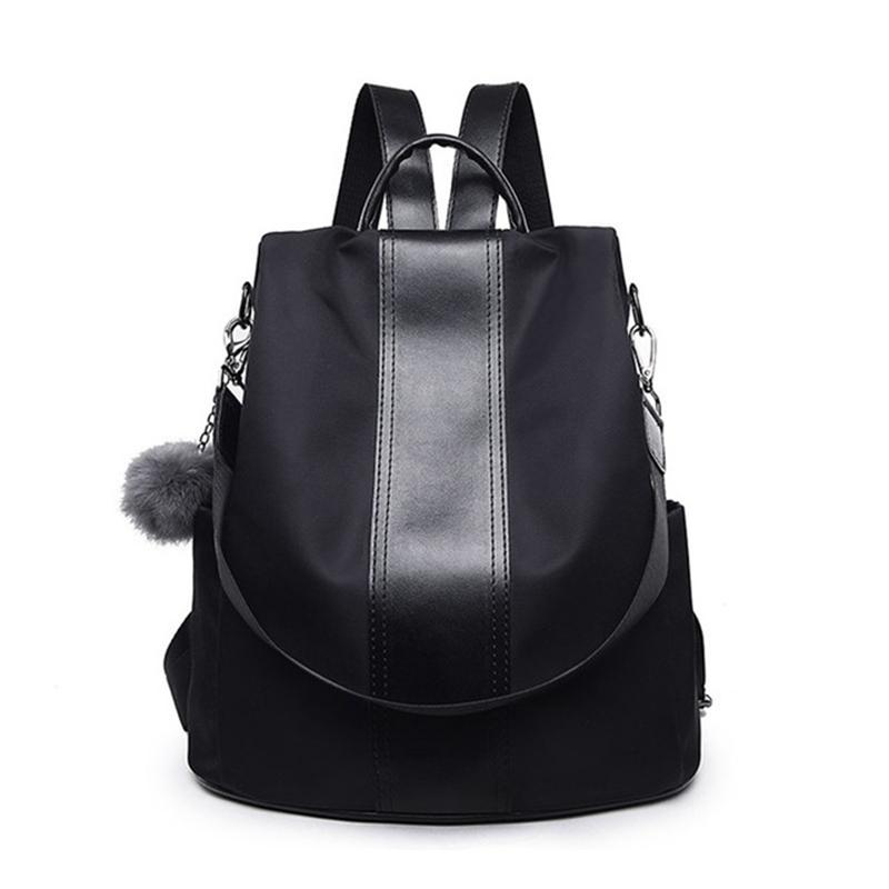 

Quality Leather Anti-theft Women Canvas Backpack School Bags For Teenagers Ladies Casual Patchwork Rucksack Shoulder Bookbags, Black