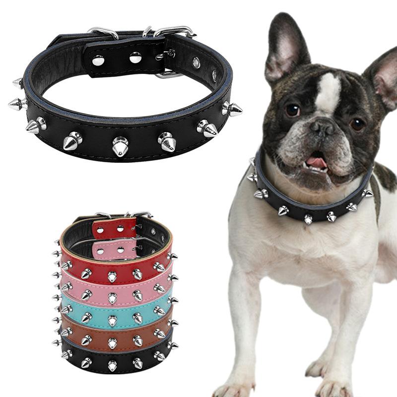 

Spiked Studded Padded Dog Collar PU Leather Puppy Collars Adjustable Pitbull dog Neck Strap pet collar For Small Medium Dogs