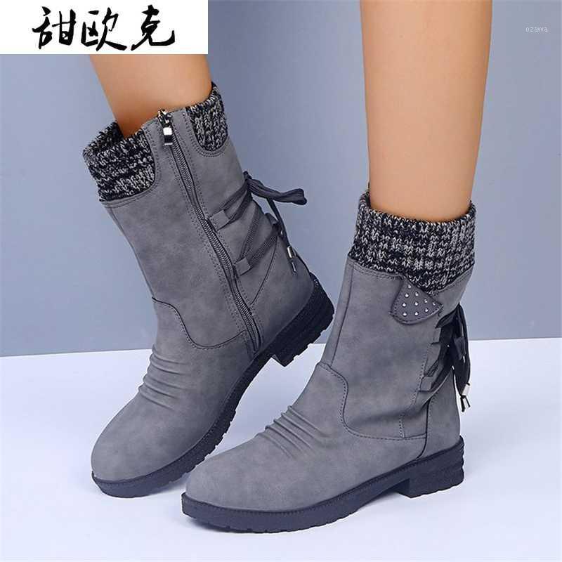 

2020 Winter Women Mid-Calf Boots Fashion Suede Snow Boots Retro Zipper Warm for Women Shoes Low-heeled Botas Mujer1, Purple