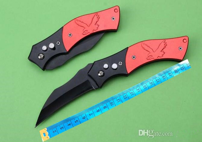 

wholesale red karambit AUTO automatic steel handle pocket knife Camping Hunting Survival knife Cowskin scabbard gift tool Free shipping