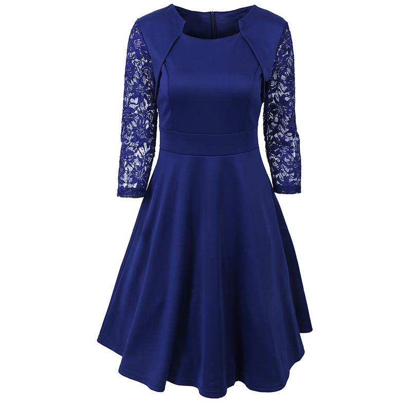 

Designer Dresses Runway 2020 High Quality Brand Women Clothing Plus Size Elegant Lace Patchwork Pin Up Tunic Party Office Dress, Black