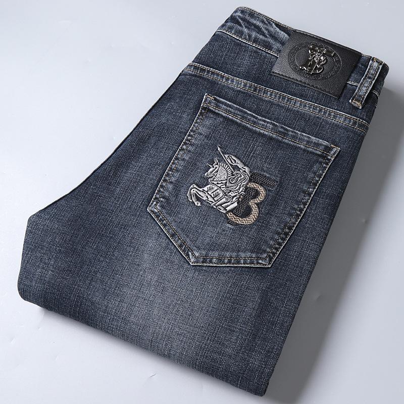 

Men's Jeans 2021 Slim Elastic Autumn Winter Fashion Business Trousers Classic Style Cotton Denim Pants, Dark blue