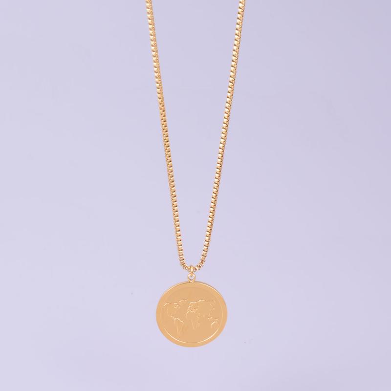 

2021 New Trend Necklace for Women Stainless Steel Korean Version Plate Design Map Pendant Necklace Charms Jewelry