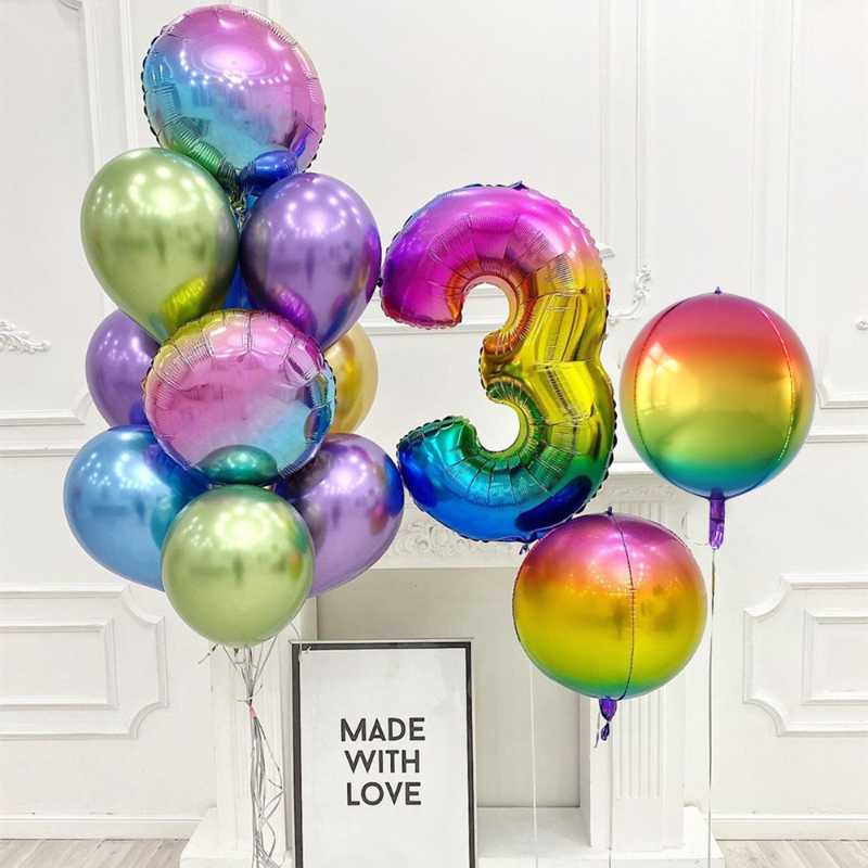 

5pcs 22inch Gradient Color 4D Balloon 40inch Rainbow Number Foil Balloons Birthday Wedding Party Decoration Kids Gift Air Globos