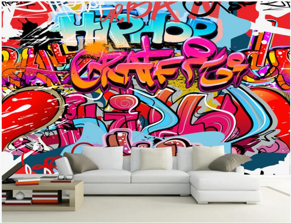 

custom photo mural 3d wallpaper Colorful street graffiti bar KTV tooling living room home decor 3d wall murals wallpaper for walls 3 d, Non-woven