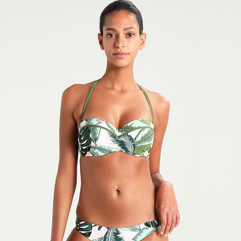 

Push Up Bikini Set Sexy Swimwear Women Swimsuit Female Bandeau Halter Bathing Suit Swimsuits Separate Leaf Print Brazilian Y200319, Green