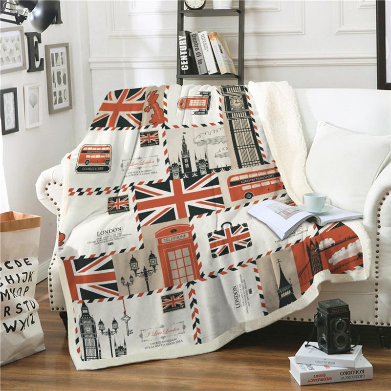 

Bed Sofa Throw Blanket Retro USA London Madrid Building Bedspread Soft Warm Winter Fleece Car Beds Cover For Children Kids Adult