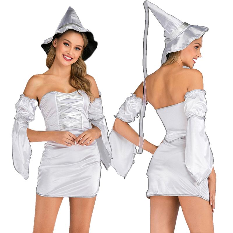 

Halloween Sexy Witch Costumes Adult Women Carnival Party Sorceress Cosplay Magician Fancy Dress Strapless Corset Mini Skirt, White