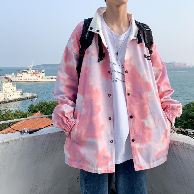 

2020 Mens Harajuku Fashion Loose Jacket Tie-dye Clothes Male Spring Fashion Coats Tops Men Reversible Casual Jackets1, Pink