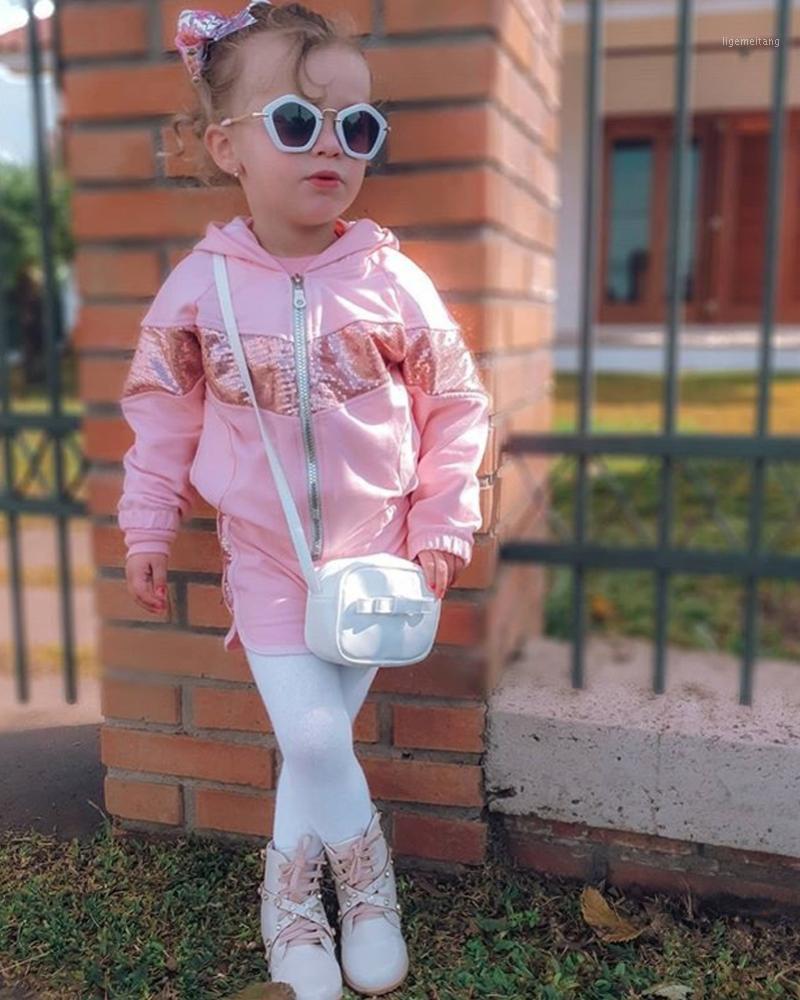 

Baby Fall Coat, Shorts Suit, Sequined Elastic Waist Zipper V-Neck Long Sleeve Top, Girl Loose Pants1, Pink