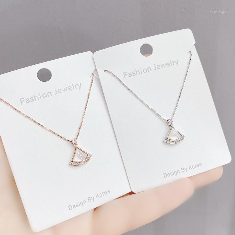 

Chains 14k Real Gold Plated Shell Fan Necklace Shining Bling Zircon Women Clavicle Chain Elegant Charm Wedding Pendant Jewelry, Silver