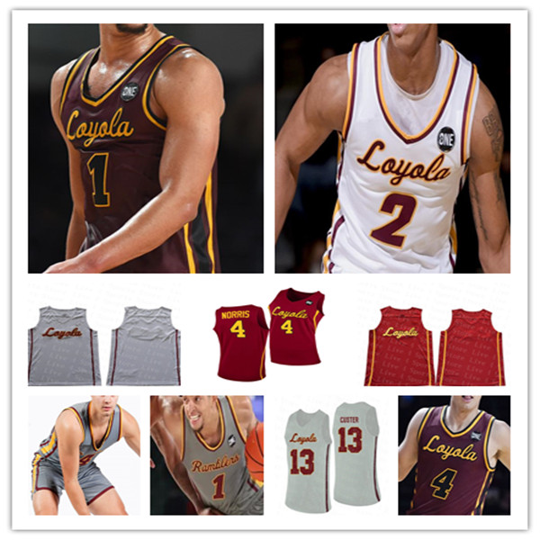 

Custom College Basketball Loyola Chicago Ramblers Jerseys Lucas Williamson Ryan Schwieger Braden Norris Aher Uguak Kennedy Chris Knight Clayton Custer Krutwig, Man white