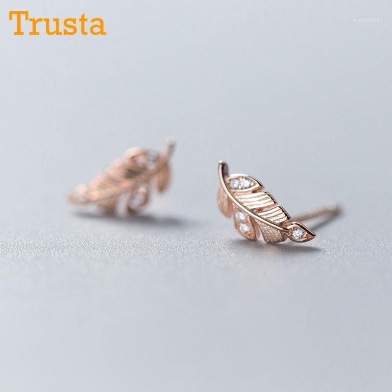 

Trustdavis 2020 100% 925 Real Sterling Silver Jewelry Fashion Cute Tiny Leaf CZ Stud Earrings Gift For Girls Kids Lady DS5931
