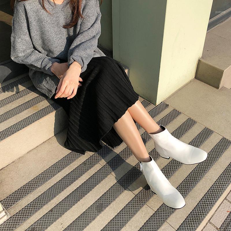 

2020 Square Toe Autumn Winter Ladies Leather All Match Women Shoes Square Heel Zipper Ankle Boots Size 34-421, Suede black 4cm