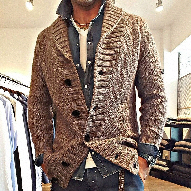 Men's Unisex Cardigan Knitted Solid Color Stylish Vintage Style Long Sleeve Sweater Cardigans V Neck Fall Winter Brown 84KD#