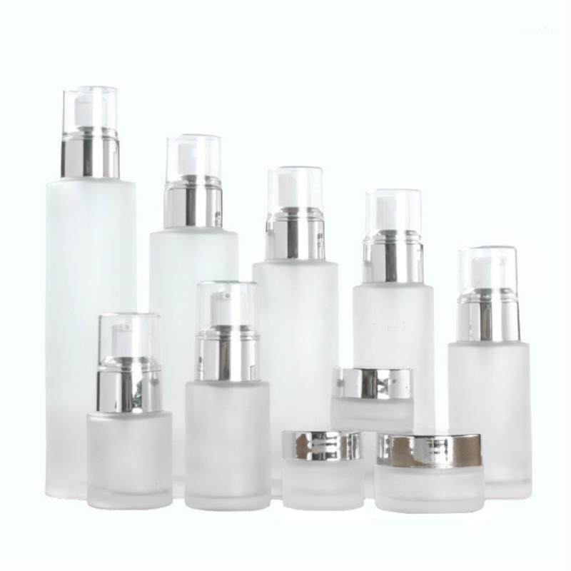

50pcs frosted glass lotion bottles essential oil perfume press pump bottle spray cream jar cosmetic packaging container1
