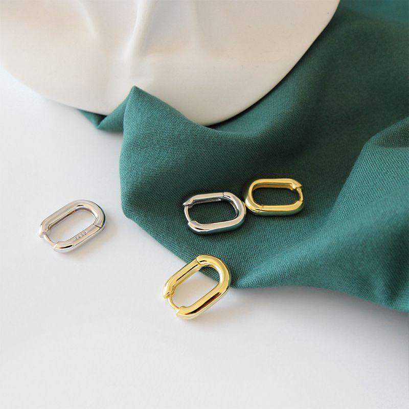 

MEEKCAT 925 Sterling Silver Oval Hoop Earrings Glossy Texture Elegant French Style Earrings for Women 2020 Fashionable Jewelry