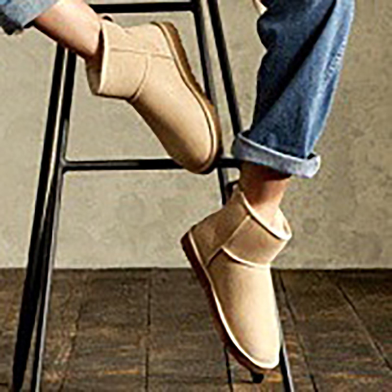 

Top quality Winter Women Cowhide Suede Leather Snow Ankle Boots Warm Plush Soft Bottom Girls short Waterproof Non-slip Cozy Shoes, Black