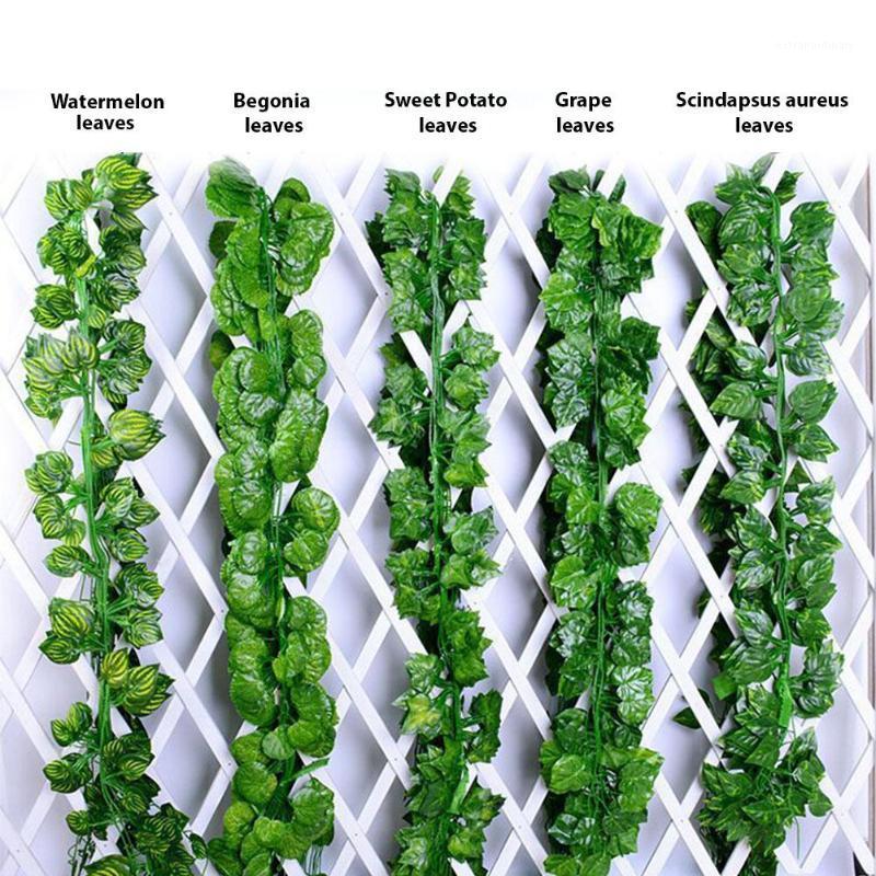 

12Pcs Artificial Ivy Green Leaf Garland Plants Vine Fake Foliage Home Decor Plastic Rattan String Wall Decor Wedding Decoration1, Watermelon leaf