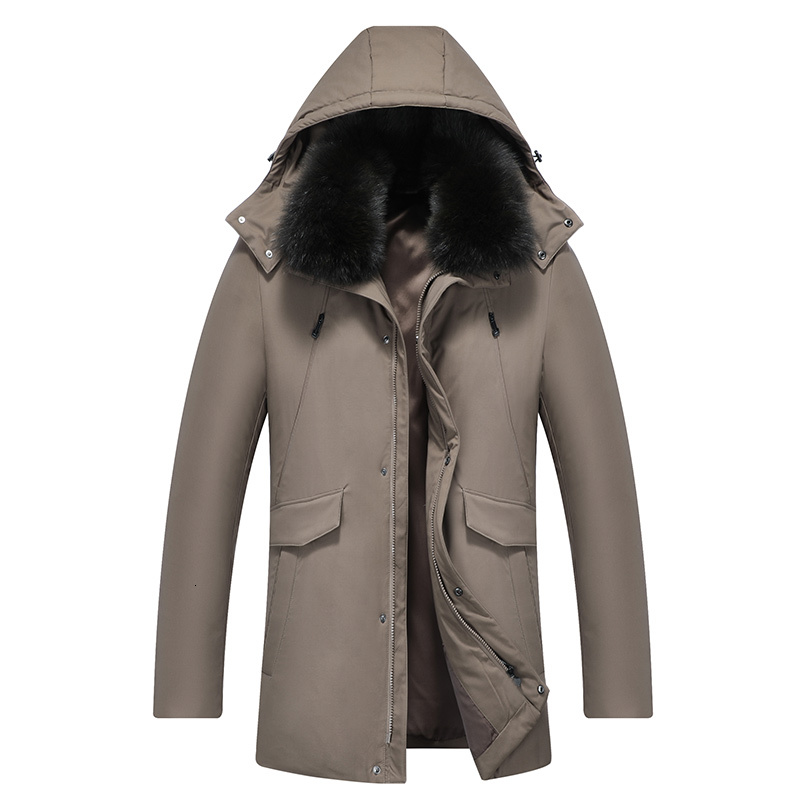 

2021 Winter Men Thicken 90% White with Warm Hood Down Male Jacket Z51I, Khaki.