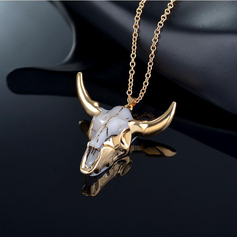 

Fashion Bull Head Skull Biker Pendants Necklaces Hip Hop Women Men Punk Vintage Retro Choker Pendant Animal Jewelry Friend Gift