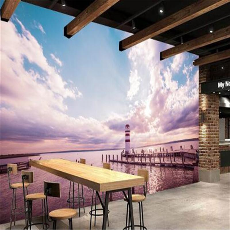 

Hotel Custom Mural 3D Purple Landscape Wallpapers for Walls 3D Ocean Lighthouse Trestle Wall Covering Living Room Home Decor, As shown