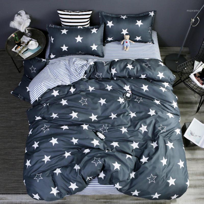 

Grey Stars Stripes Bedding Set Polyester Super Soft Duvet Cover Flat Sheet Pillowcase Full Queen Size King 4/3 Pcs Dorp Shipping1, Add 2pcs pillowcase