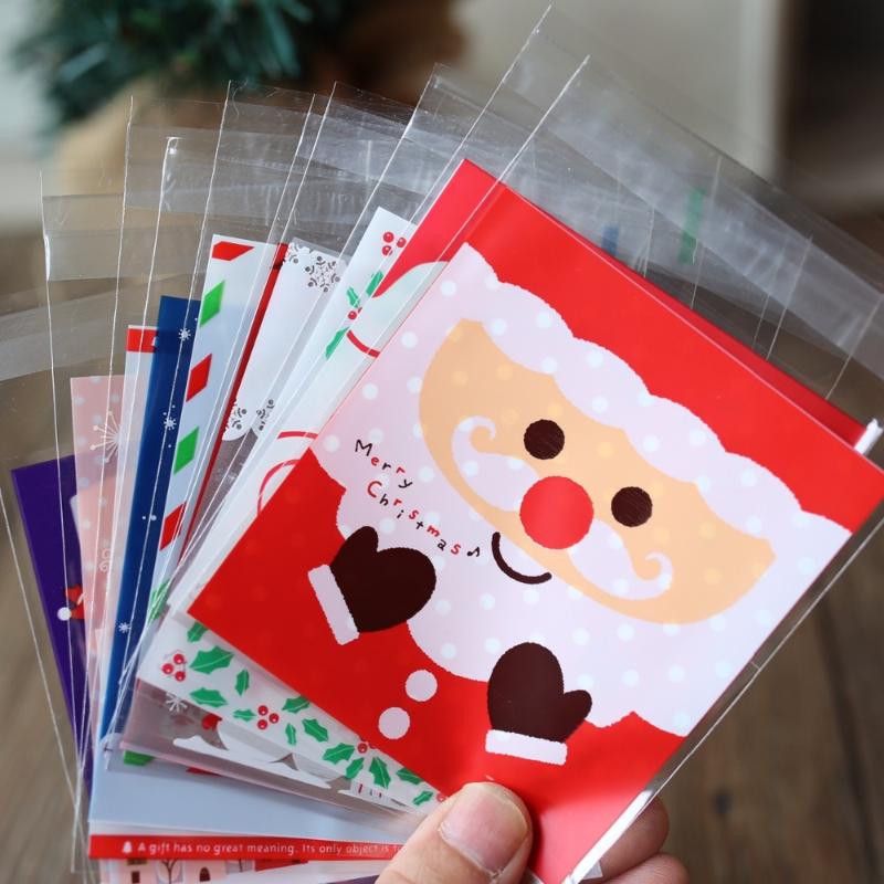 

Merry Christmas Cookie Bags Self Adhesive Seal Plastic Cookies Bags for Christmas Gifts Wedding Party Decoration 100pcs/lot