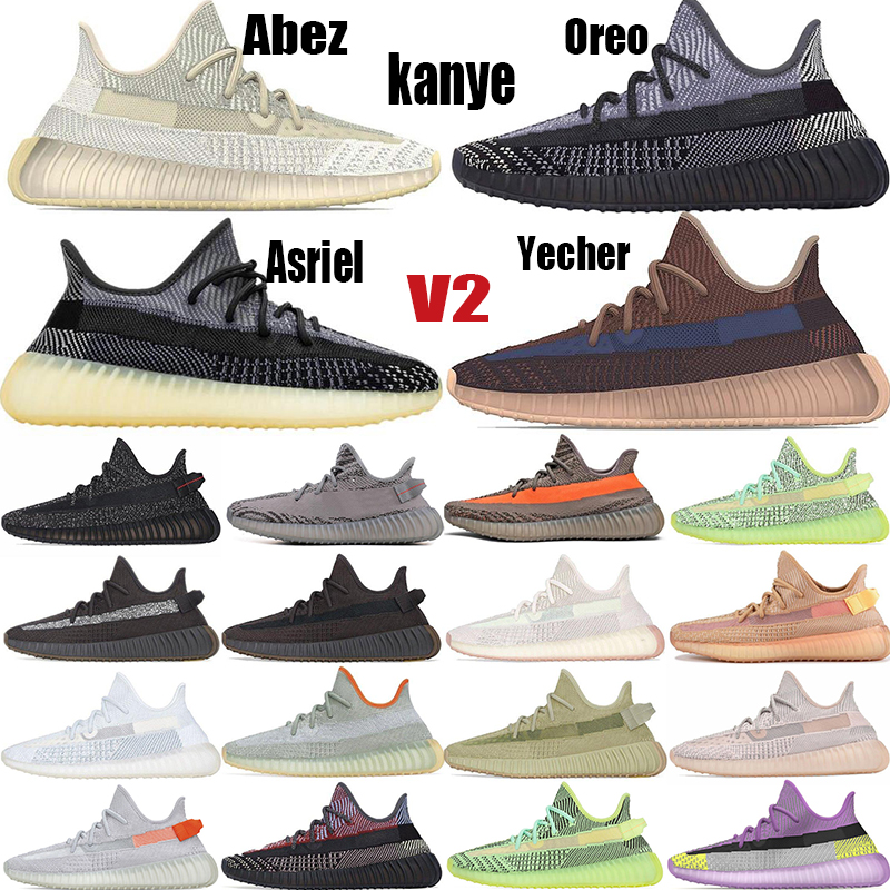 

New Kanye West V2 Reflective Mens Running Shoes Abez Asriel Cinder Sulfur Flax Israfil Eliada Oreo desert sage Men women trainers Sneakers