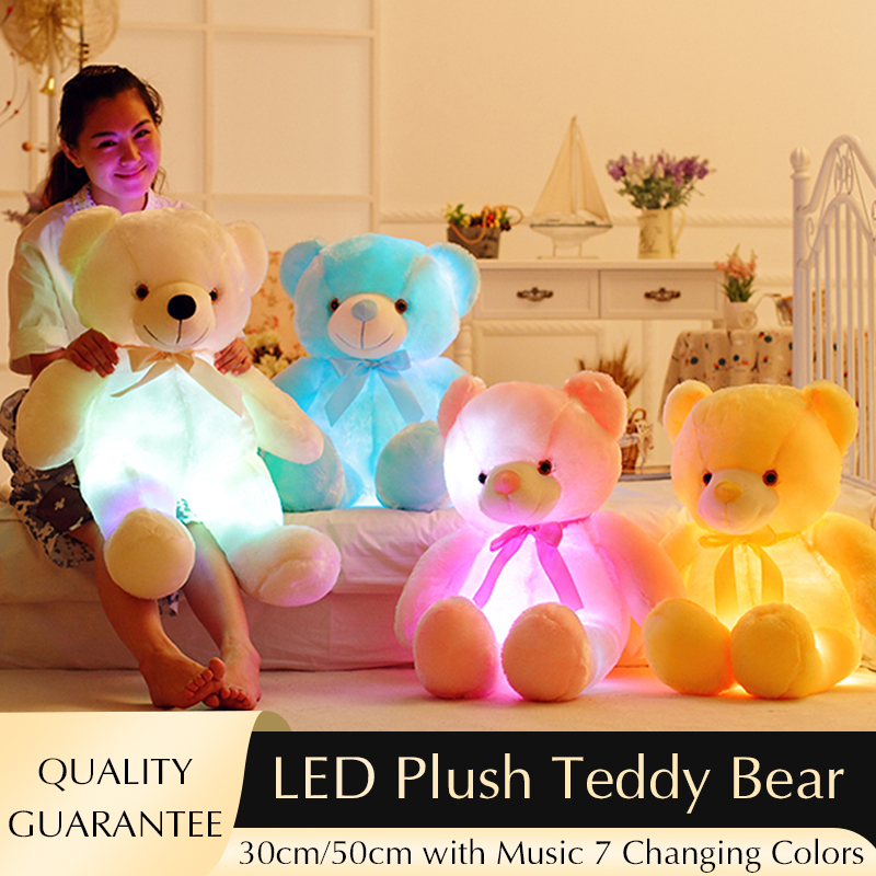 

30cm 50cm Creative Light Up LED Teddy Bear Stuffed Animals Plush Toy Colorful Glowing Christmas Gift for Kids Pillow