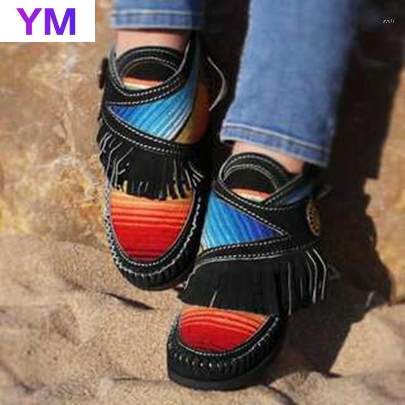 

2020 Winter Ankle Boots Women Casual Fashion Round Toe Low Heel Shoes Mixed Color Fringe Decoration Buckle Strap Boots Size35-431, Black
