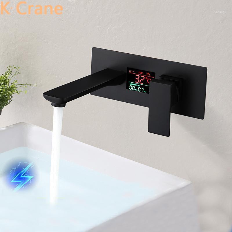 

Wall Mounted LED Faucet Bathroom Basin Sink Black Tap Hot and Cold Water Mixer Grifo Dual Hole Single Handle Modern Luxury Taps1