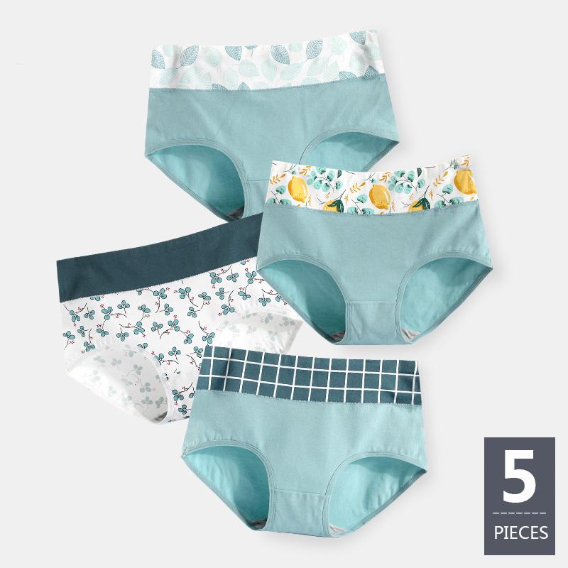 

LANGSHA 5Pcs/lot Panties Women Cotton High Waist Sexy Briefs Slimming Underwear Cute Printed Seamless Lingerie Plus Size XXL, 1682