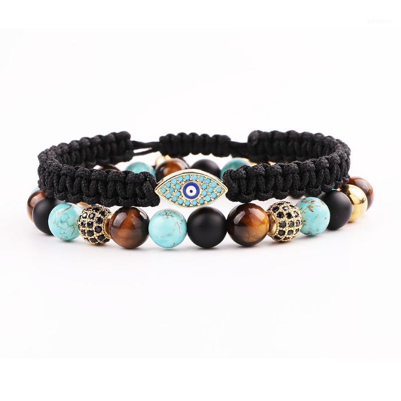 

Men Bracelet Set High Quality New Design CZ Pave Eye Charm Natural Stone Bacelet Set For Men Jewelry Gift1