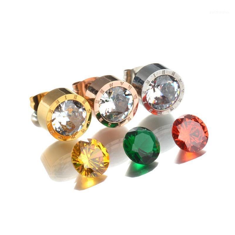 

Delicate Jewelry Fashion 12 Color Crystal Stud Earrings For Women Student Gift Trendy 316l Stainless Steel Eardrop, Golden;silver