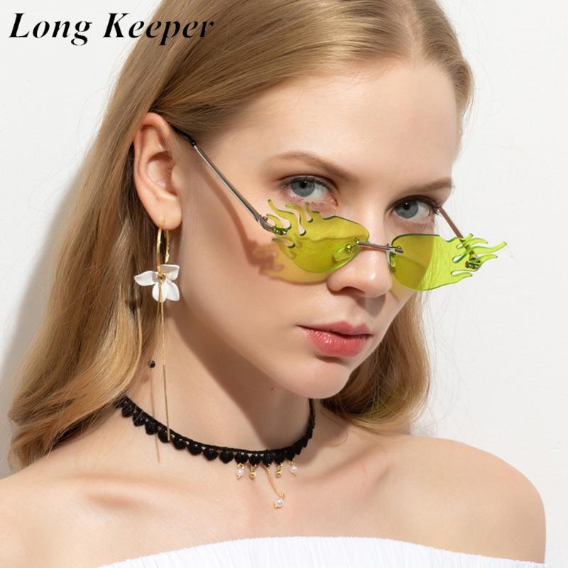 

New Fashion Fire Flame Sunglasses Women Men Brand Design Rimless Wave Eyewear Luxury Trending Narrow Sun Glasses Streetwear1