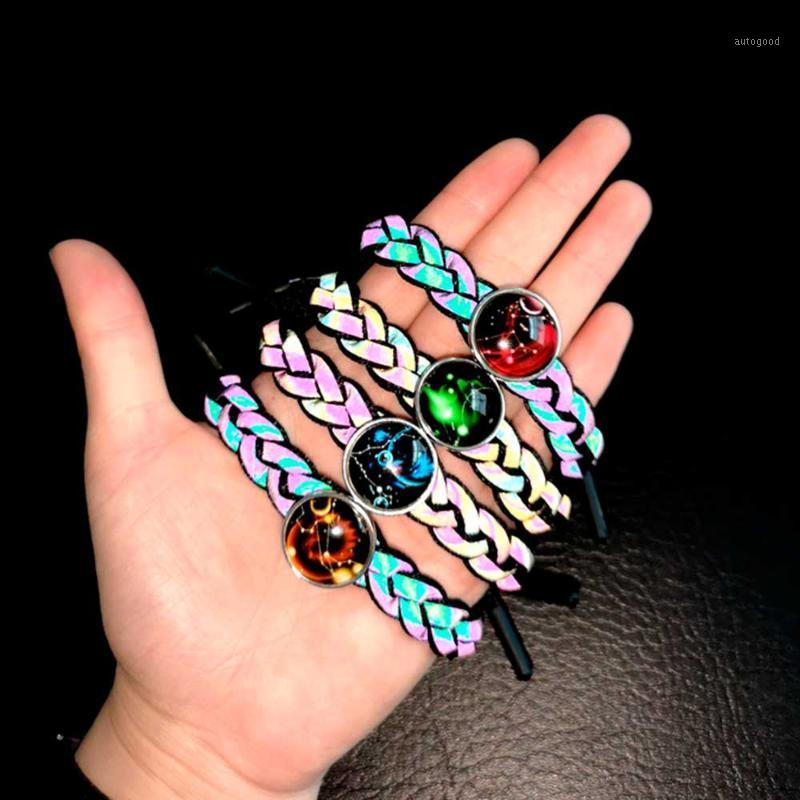 

Charm Bracelets 12 Constellations Bracelet Women Men Couple's Zodiac Sign Holographic Reflection Luminous Braided Bangle Lover Bracelet