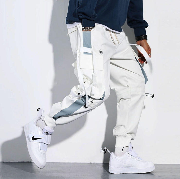 

Fashion- Men's Hip Hop Pants 2020 Jogger Harajuku Collage colored pocket cargo pants fashion versatile baggy white pants -3XL