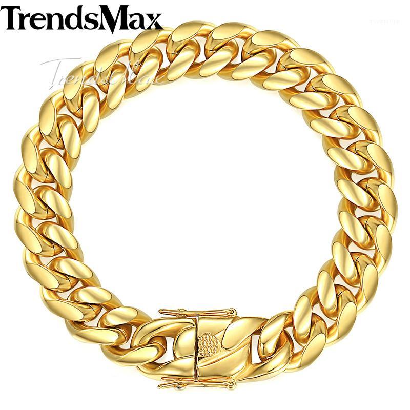 

Trendsmax Miami Curb Cuban Mens Bracelet Chain 316L Stainless Steel Hip Hop Silver Gold Color 8/12/14mm 9inch KHBM1111